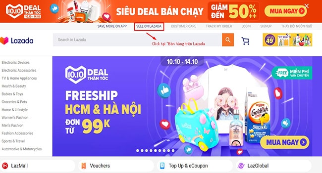 Giao diện Trang chủ Lazada